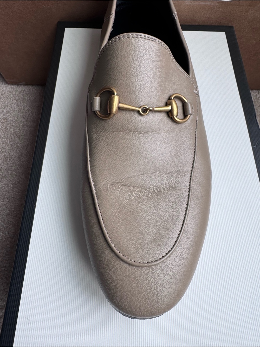 Gucci Brixton Leather Horsebit Loafers in the classic taupe/mud colorway. - Picture 6 of 14